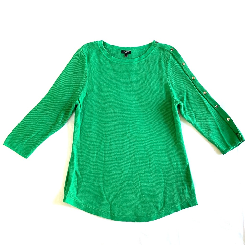 Talbots Green Button Shoulder 3/4 Sleeve Sweater